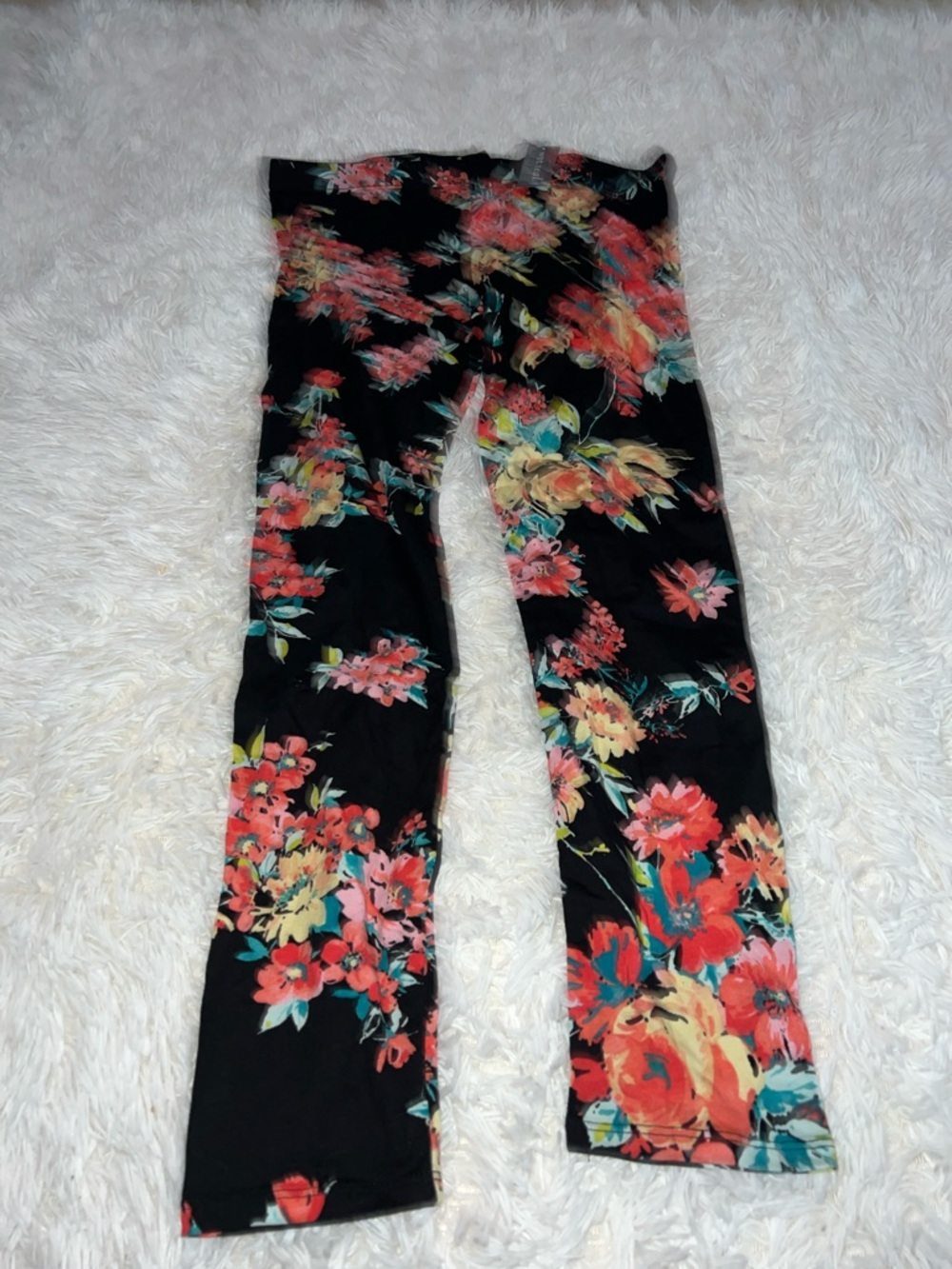 Wet Seal Black Floral Pants with Coral & Teal Blooms